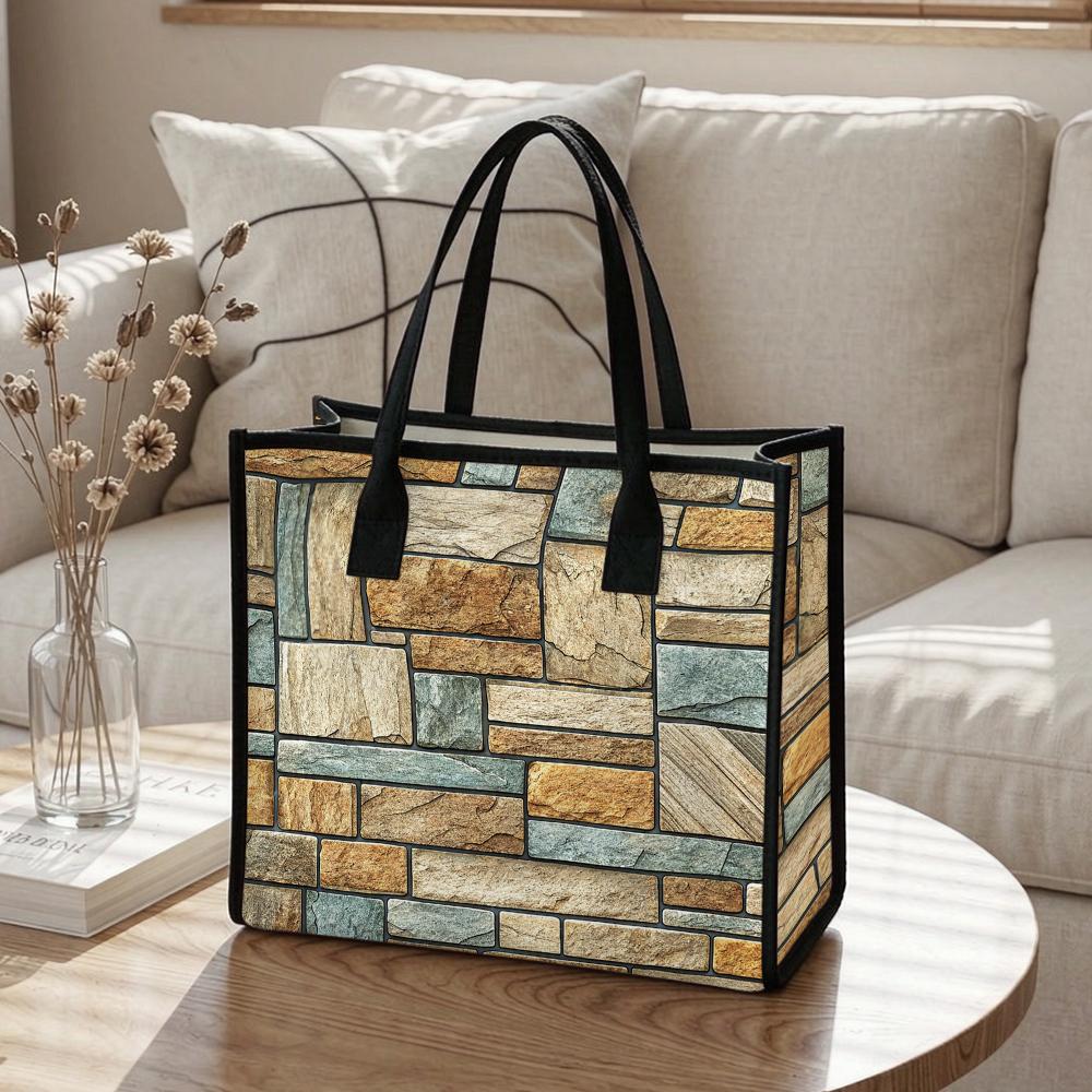 Vintage Stone Pattern Tote Bag for Daily Commute Shopping Portable Casual Large Carry Bag