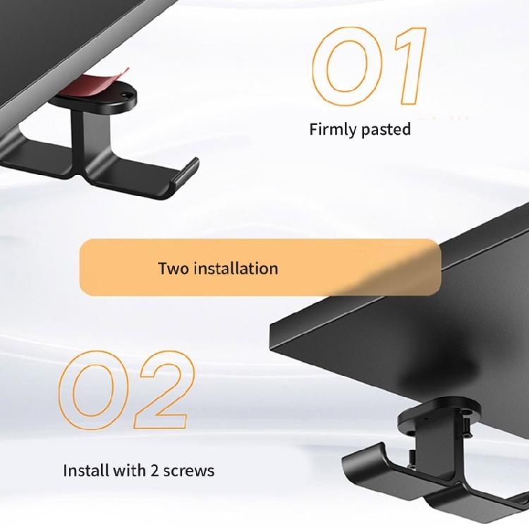 Double Headphone Stand Hanger Under Desk Mount Headphones Holder Rack Space-saving Double Hook Cable Organiser Bracket