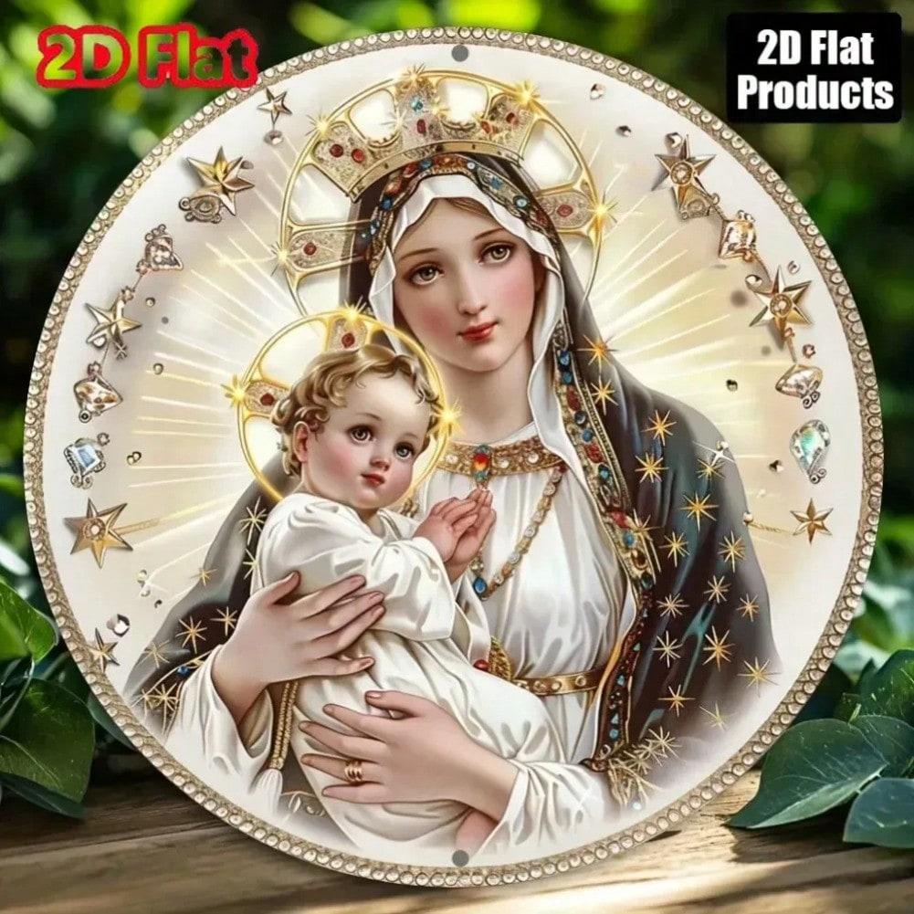 Винтажная жестяная табличка Металлическая картина Дева Мария Круглое настенное искусство Декор TYA22395-20x20cm