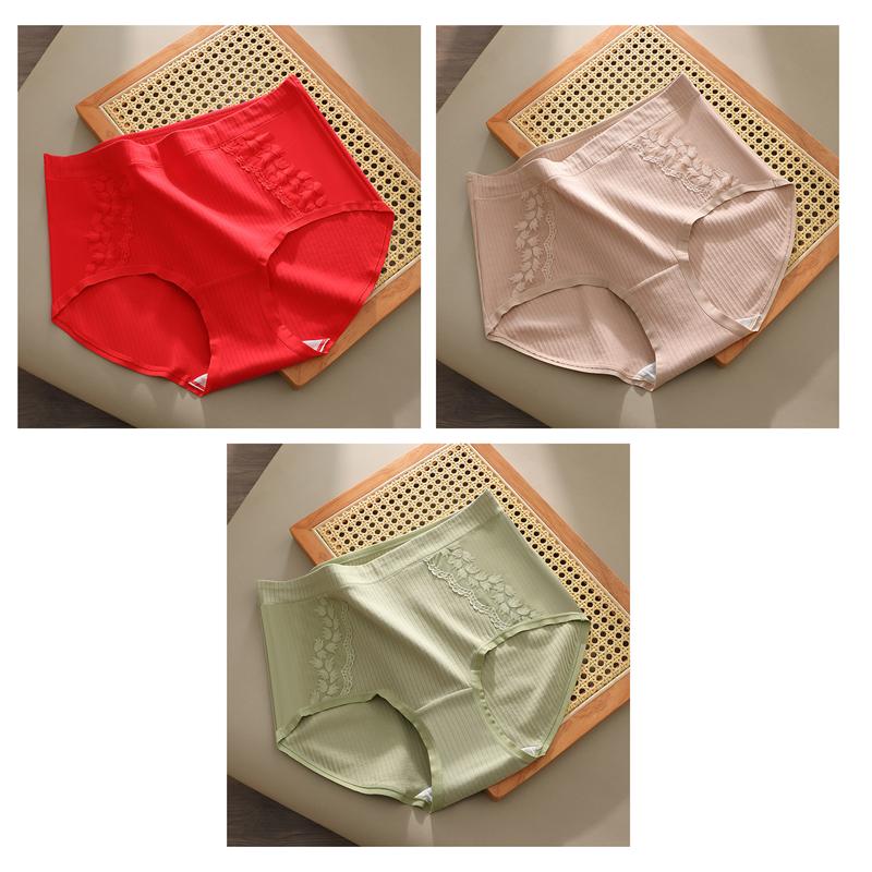 3 PCS Plus Size Underwear Women High Waist Cotton Panties Breathable Floral Lace Briefs for Middle Aged Mom Ladies Briefs XL XXL 3XL 4XL 5XL