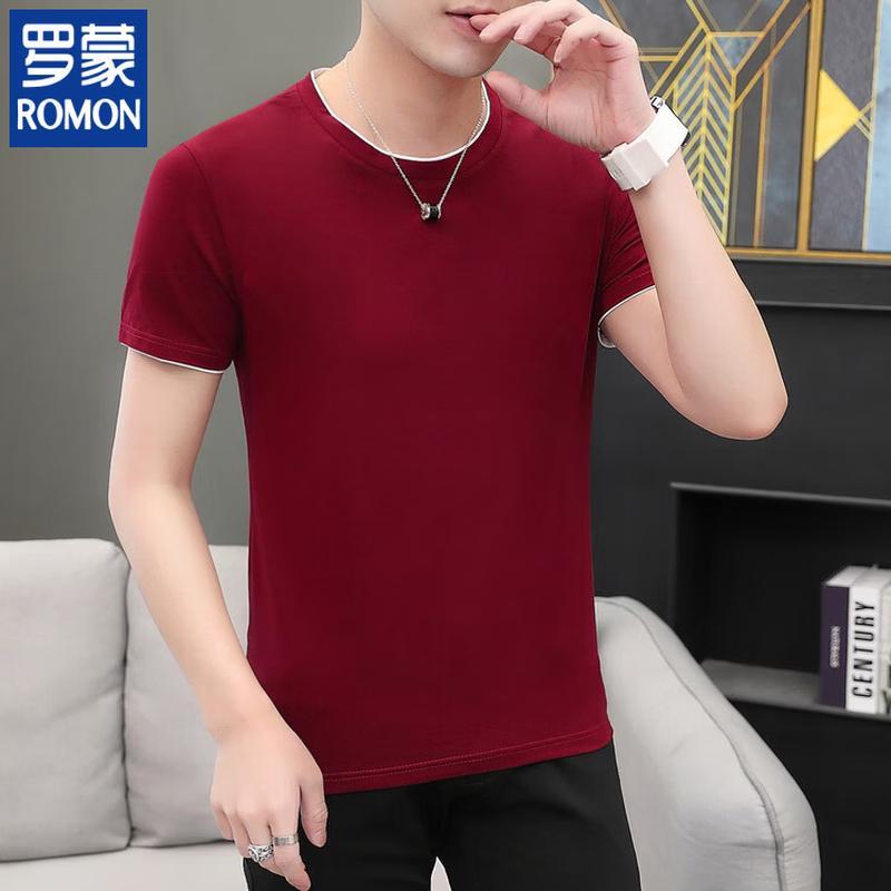 ROMON Men's Solid Round Neck Short Sleeve T-Shirt