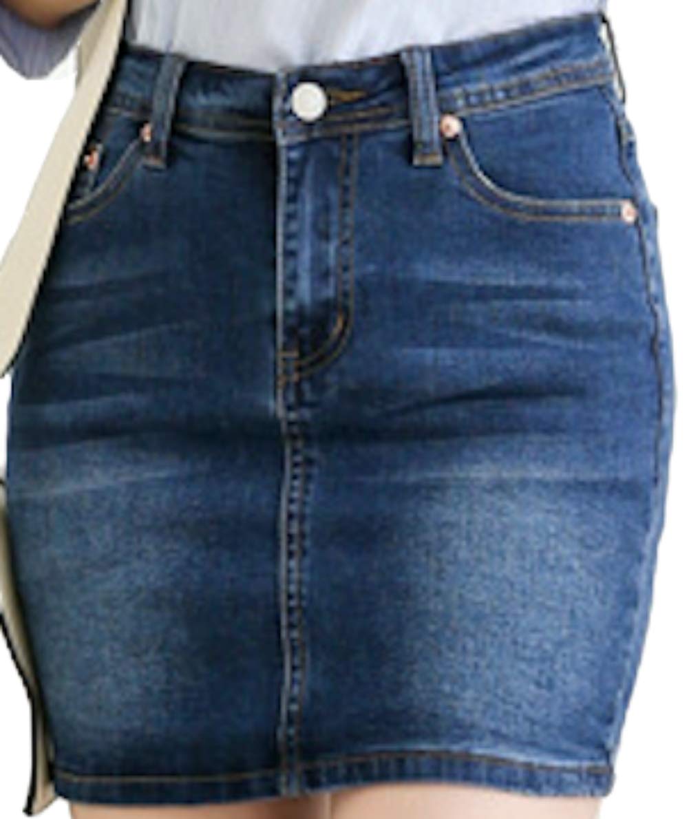 GIVEK Denim Stretch Tight Mini Silhouette Extra Denim Women s Skirt, Material, Skirt, Leg-Lengthening (XL Large, Blue)