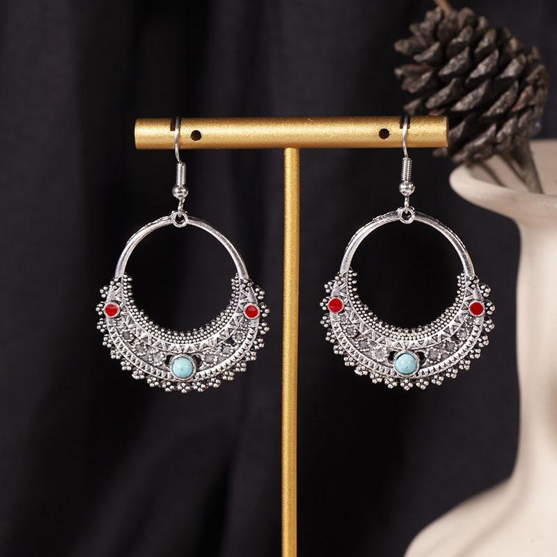Medieval turquoise water drop earrings women ins design sense national style personality exaggerated earrings tide source
