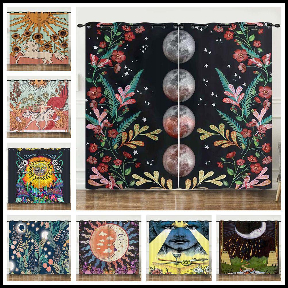 Curtains Sun And Moon Helios 3D Digital Printing Blackout Curtain Punching