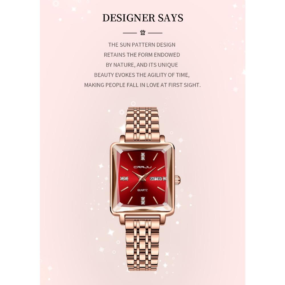 CRRJU Women Watches Creative Steel Dress Bracelet Wristwatches Ladies Square Waterproof Female Watch