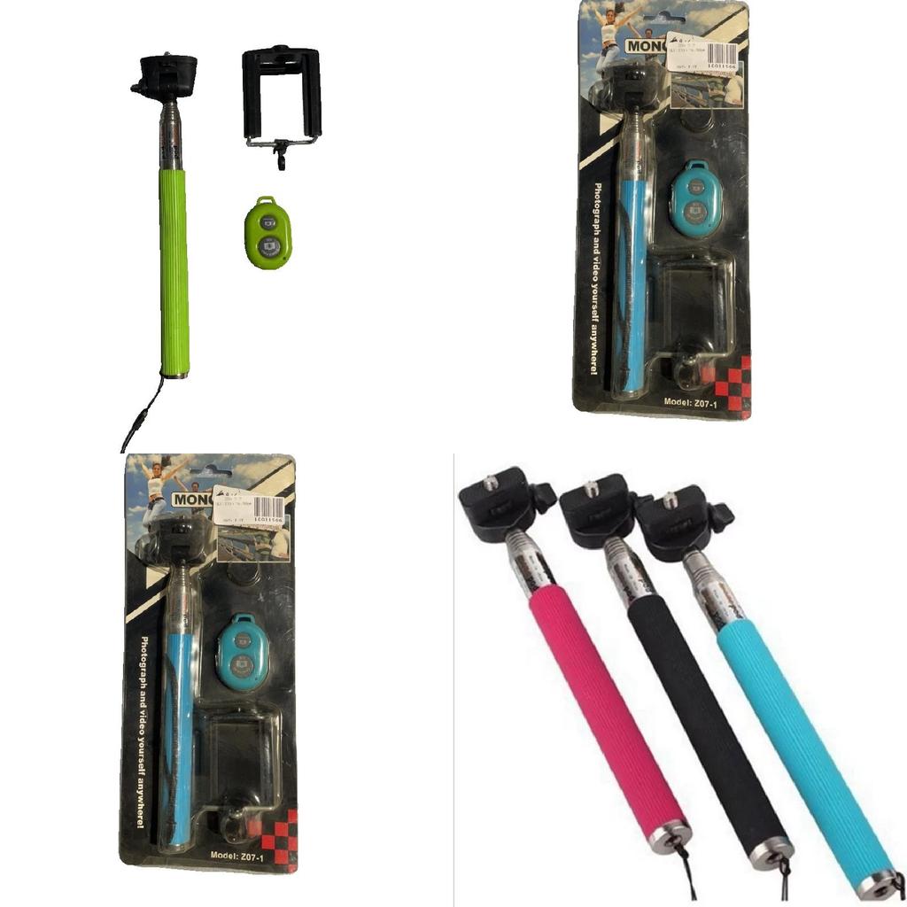 Stainless Steel Section Telescoping Selfie Stick With Bluetooth Remote For Travel Photography