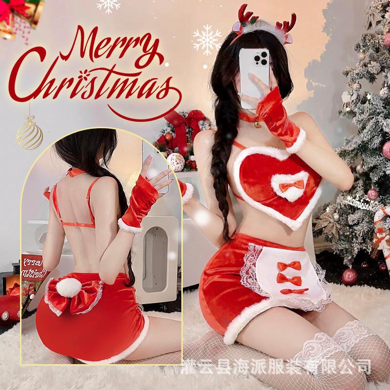 Sexy Lingerie Christmas Bunny Autumn and Winter Velvet Passion Seduction Sexy Free Maid Nightclub Hip Uniform Woman