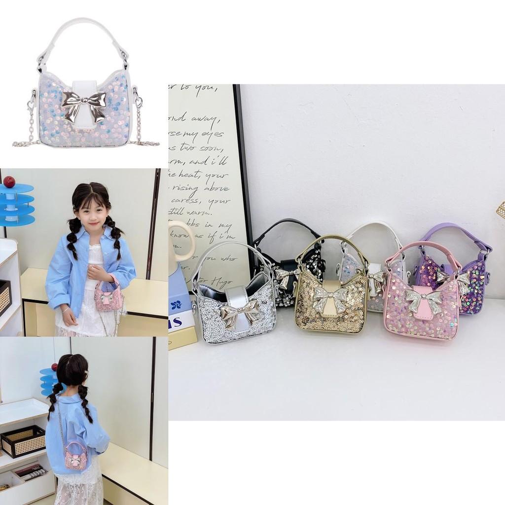 Kids Girl Butterfly Bow Sequin Mini Shoulder Bag With Breathable Pu Material For Daily Use