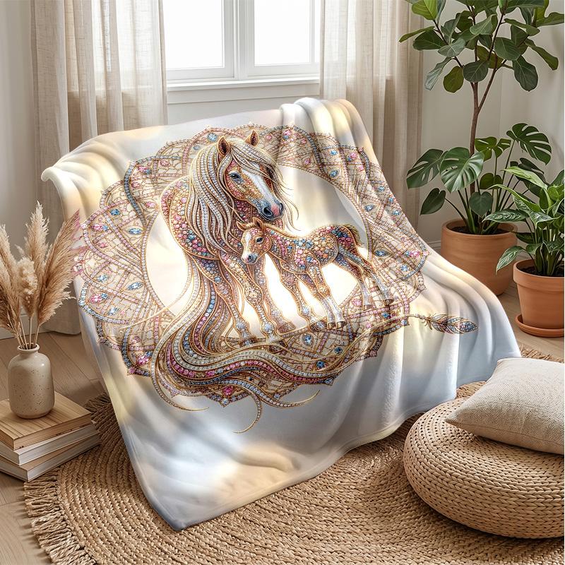 Galloping Horses in Cosmic Storm Theme blanket Lightweight Warm Flannel Blanket Decorative Throw Blanket for Home Decoration