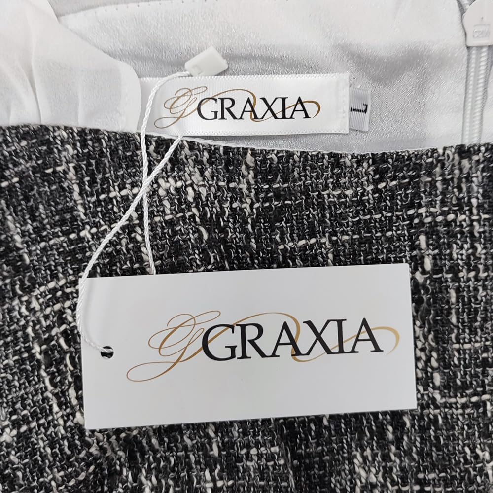 GRAXIA Tweed Mini Long Sleeve Chiffon Black and Size for Hostesses and Lounge Wear Women's Dress, Ruffles, White, Small, Hostesses,