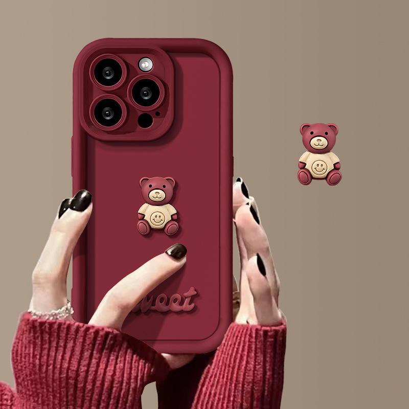 Applicable to Apple 17 mobile phone case doll bear iPhone16 simple personality 15promax cartoon silicone case
