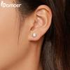 BAMOER 925 Sterling Silver Bezel Setting Moissanite Stud Earrings Round Cut Lab Diamond Earrings for Women Wedding Jewelry Gift
