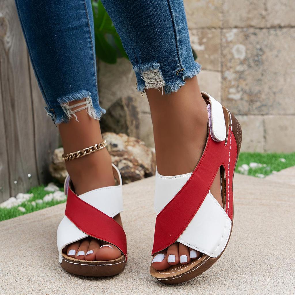 Women's Summer Cross-Border Platform Sandals - Plus Size, Open Toe, Thick Sole, Magic Tape Closure, European & American Style (Size 43)