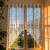 White Arched Lace Half Door Drapery With Plant Floral Print For Bedroom Or Living Area