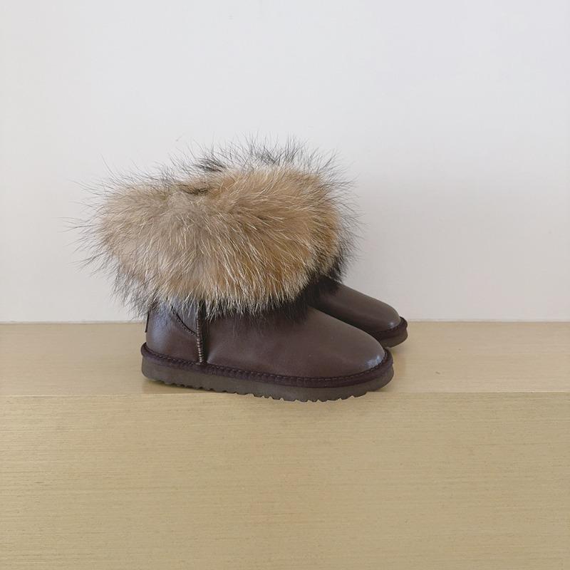 Winter Schneestiefel Damen Fuchshaar Niedriger Schaft Rindsleder Plüsch Warm Leicht Damenstiefel Stiefel