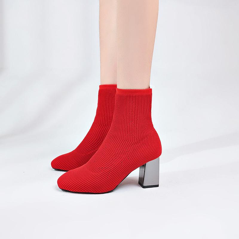 Fashion Aphixta 2025 New Fashion Ankle Boots Women Shoes Elastic Sock Boot Chunky High Heels Stretch Sexy Booties Pointed Toe Plus 41 43