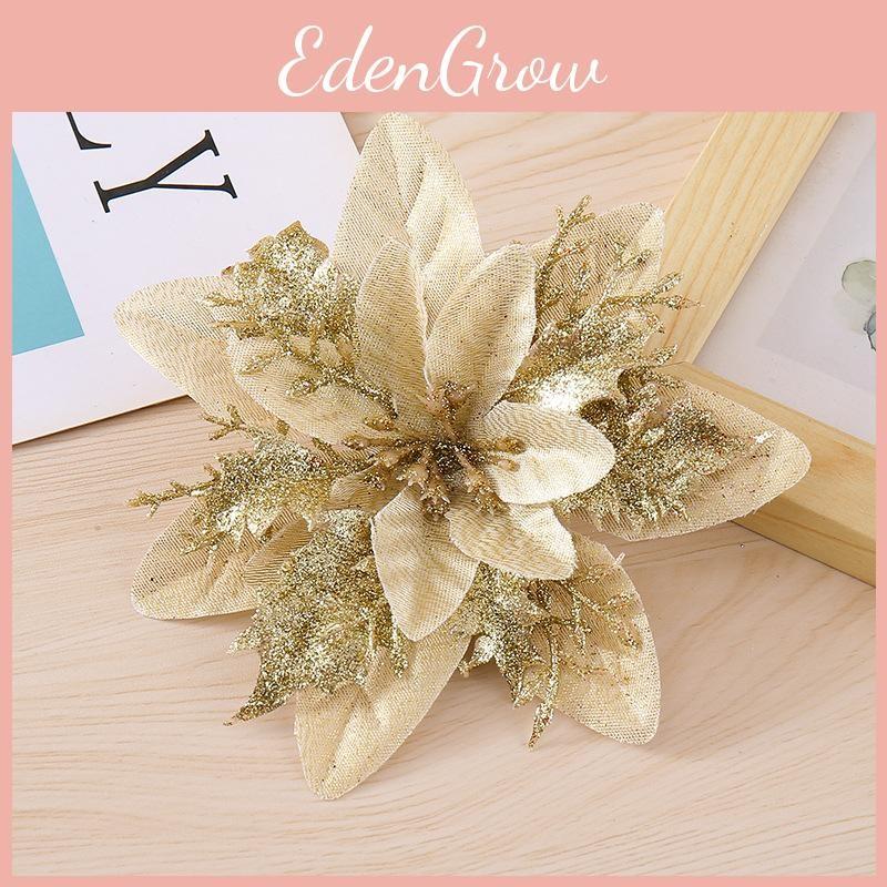 Christmas Decorative Flowers With Shiny Finish For Holiday Tree And Party Props