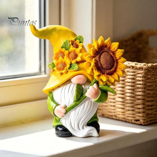 Weather Resistant Resin Crafts Sunflower Gnome Statue Ornaments, Faceless Figurines, Pastoral Indoor Window Sill Ornaments Style Tabletop Figures for
