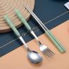 Portable Stainless Steel Cutlery Set: Bamboo Handle Spoon, Fork & Chopsticks for Office & Travel