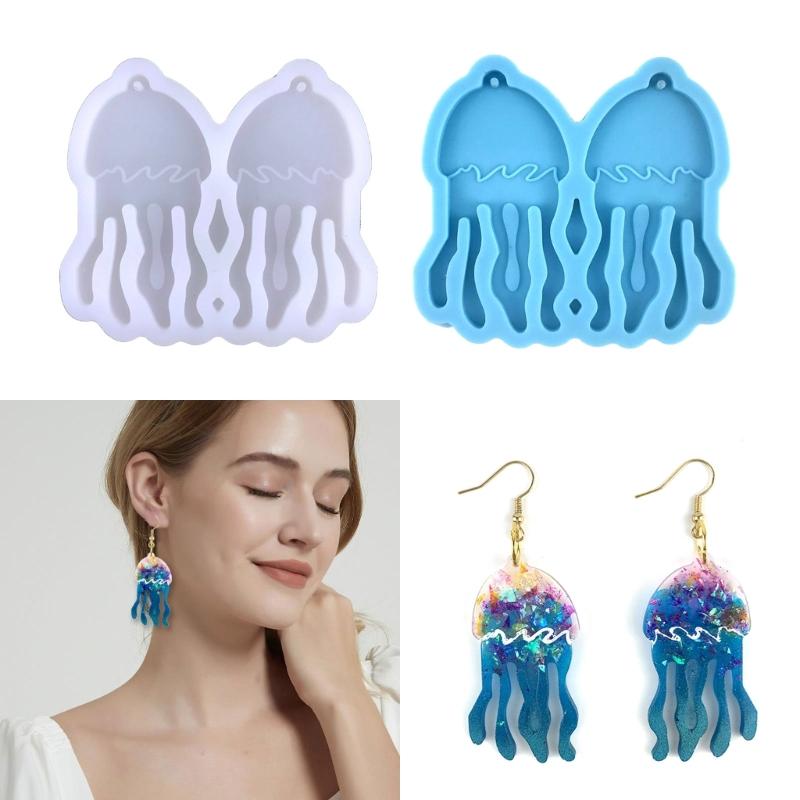 Glossy Shiny Earring Silicone Mould with Hole Jellyfish Shape Dangle Earring Epoxy Casting Mold for DIY Earrings Decor