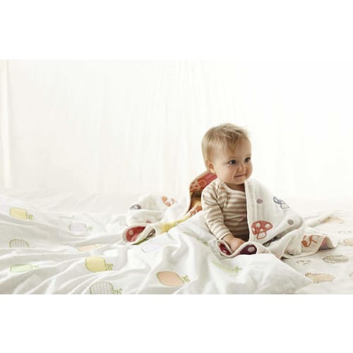 10mois  Dimoi  - Hoppetta Fluffy Gauze  6-layer Gauze  Blanket 100% Cotton Champignon M Size 90 X 110cm 5235