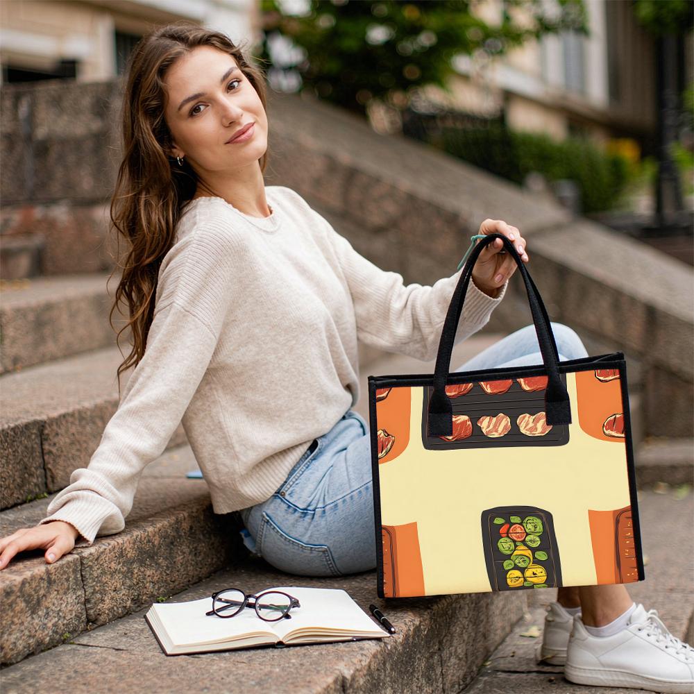 Food Print Tote Bag Casual Large Capacity Portable Handbag for Daily Shopping Travel