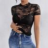 Summer New Style Round-neck Single-layer Lace Slim-fit T-shirt for Women with A Small Collar