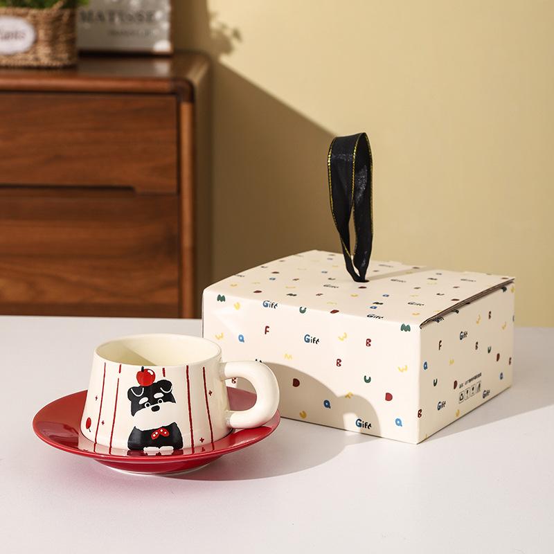 Schnauzer's High Value Coffee Cup Saucer Holiday Souvenir Set Cartoon Puppy Ceramic Cup Water Cup Event Gift