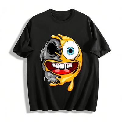 Melting Half Skull Emoji Print Trendy Casual Short Sleeve T-Shirt Pure Cotton T-shirt