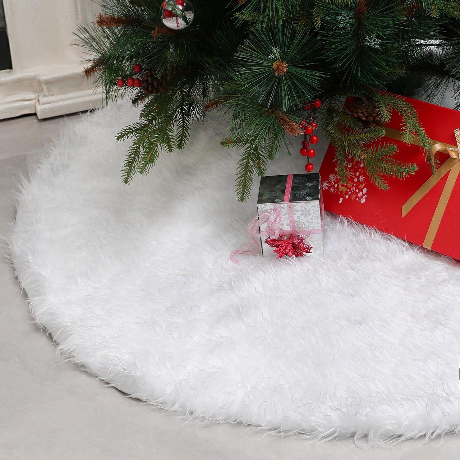 

White Christmas Tree Skirt Xmas Tree Mat 30 inch Fur Christmas Tree Skirt for Christmas Holiday New Year Party Tree Decorations 78cm белый
