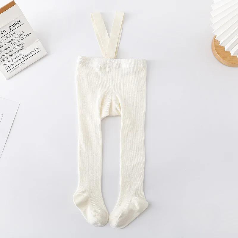 

Колготки для новорожденных мальчиков и девочек, однотонные, с высокой талией, ребристые, обтягивающие, детские, весна-осень, леггинсы на бретелях S белый