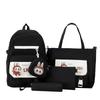 Labubu New Korean Style Fashion Four-piece Backpack Student Backpack Tutoring Bag Trendy Large Capacity Backpack
