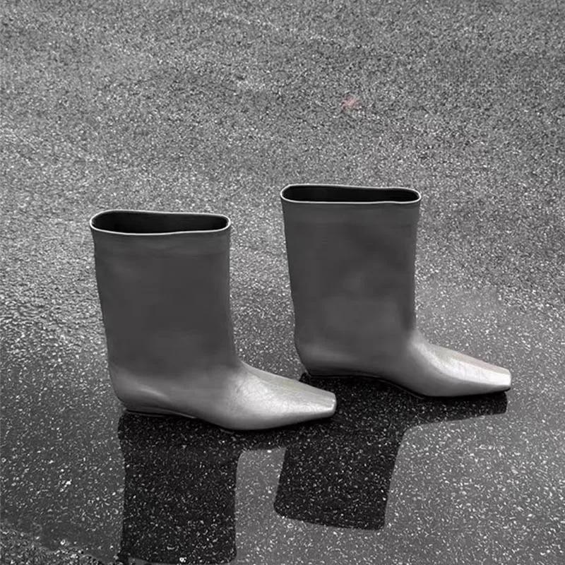 Women High Boots Designer Flats Knee High Shoes Pointed Toe 2025 Autumn Chelsea Boots New Goth Trend Walking Mujer De Zapatillas