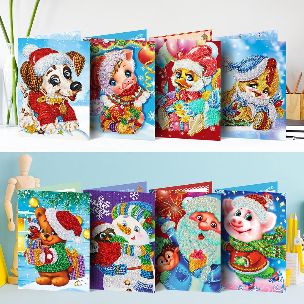 8 teile/satz Weihnachten DIY Diamant Malerei Grußkarten 5D Cartoon Postkarten Kinder Festival Stickerei Begrüßen Karten Handgemachte Geschenke