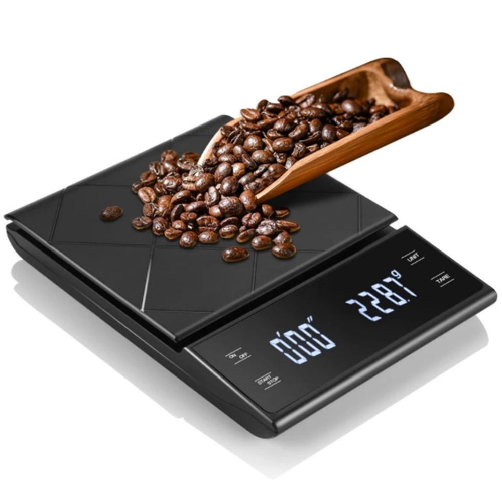 Electonic Kitchen Scale with Timer Smart Digital Coffee Scale Household Food Scale Precision Scale Weight Scale 3KG/0.1g Black