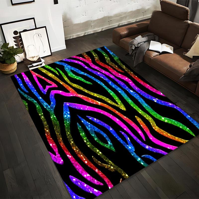 Colorful Glitter Zebra Stripe Pattern Carpet for Living Room Decor Suitable for use as an anti-slip for living room bedroom sofas