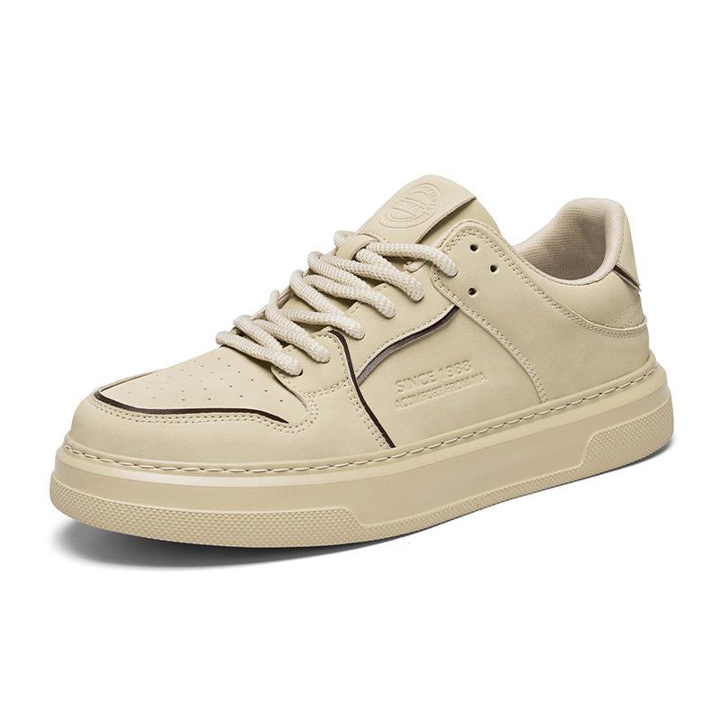 Microfiber Leather Surface Thick Sole Heightening Punching Breathable Small White Shoes Low-Top Lace-Up Daily Leisure Sports Board Shoes Men'S Shoes
