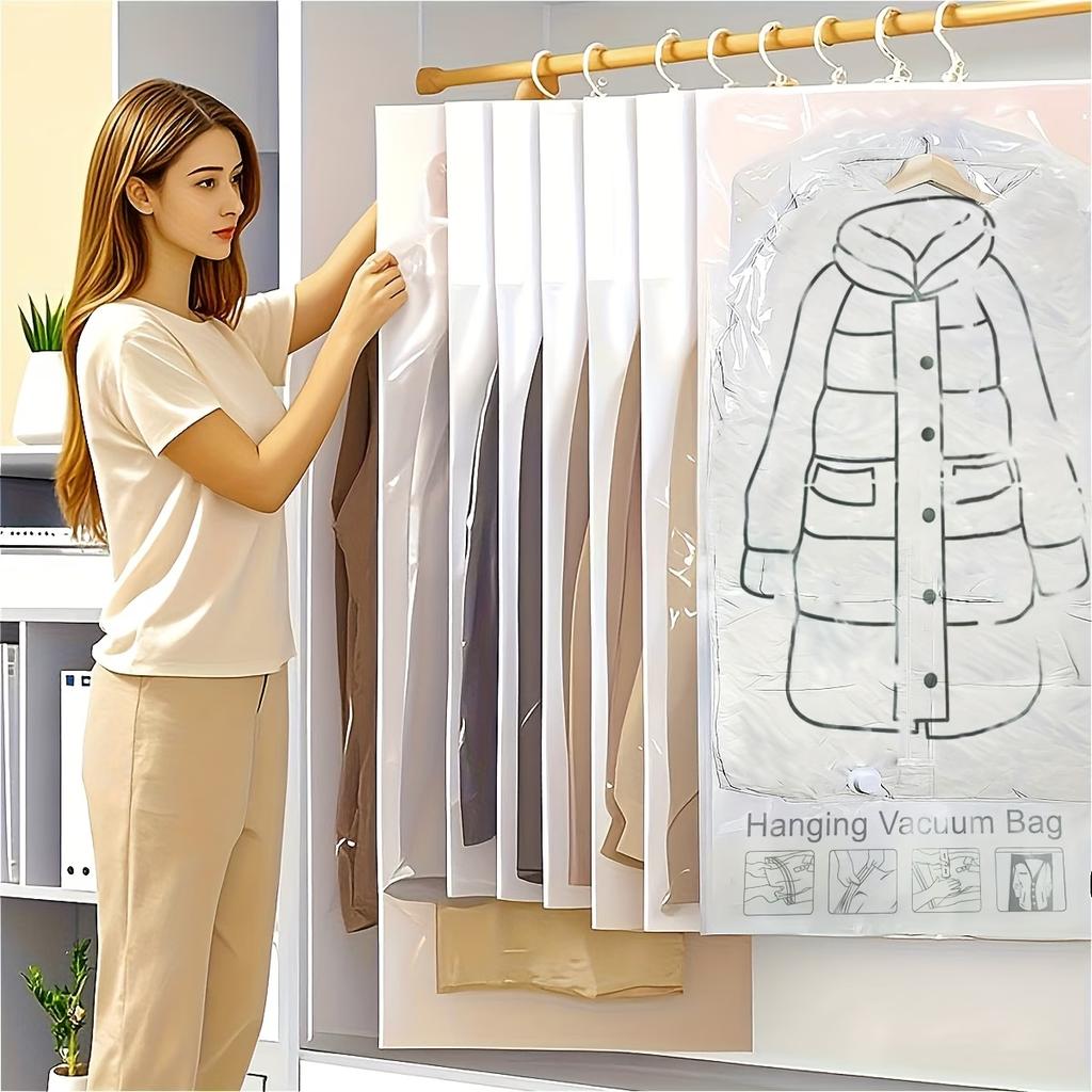 Duty Vacuum Storage Bags with Zipper Closure - Space-Saving Hanging Organizer Bags for Clothes, Suits, Jackets, Travel - Plastic Vacuum Sealer