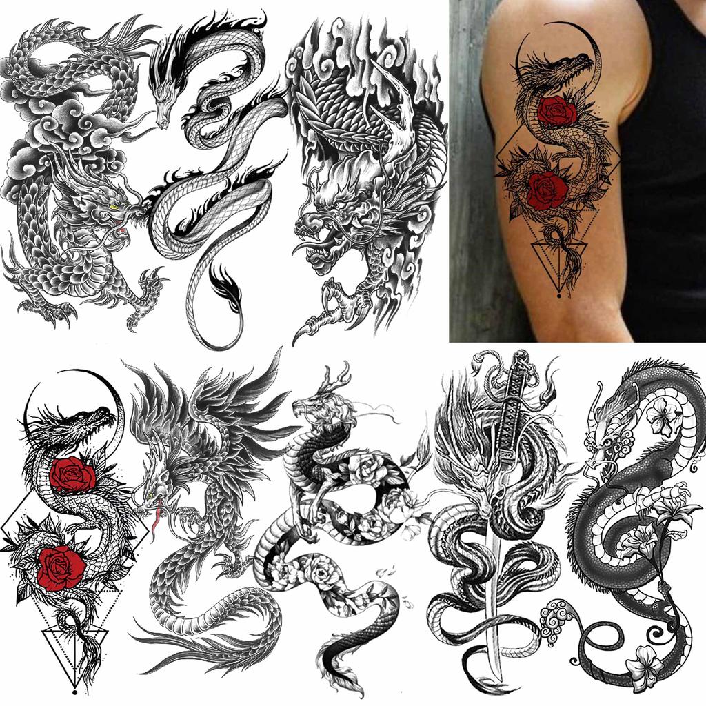 1 Sheet Dragon Temporary Tattoos For Men Women Water Transfer Tattoo Sticker Self Adhesive High Quality Fake Tatoo Arm Forearm
