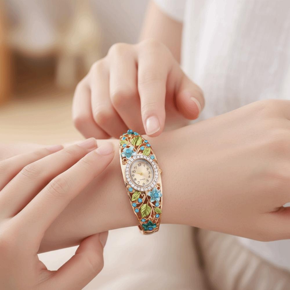 Retro Flower Butterfly Watch Quartz Movement Floral Watch Set  Evening Party