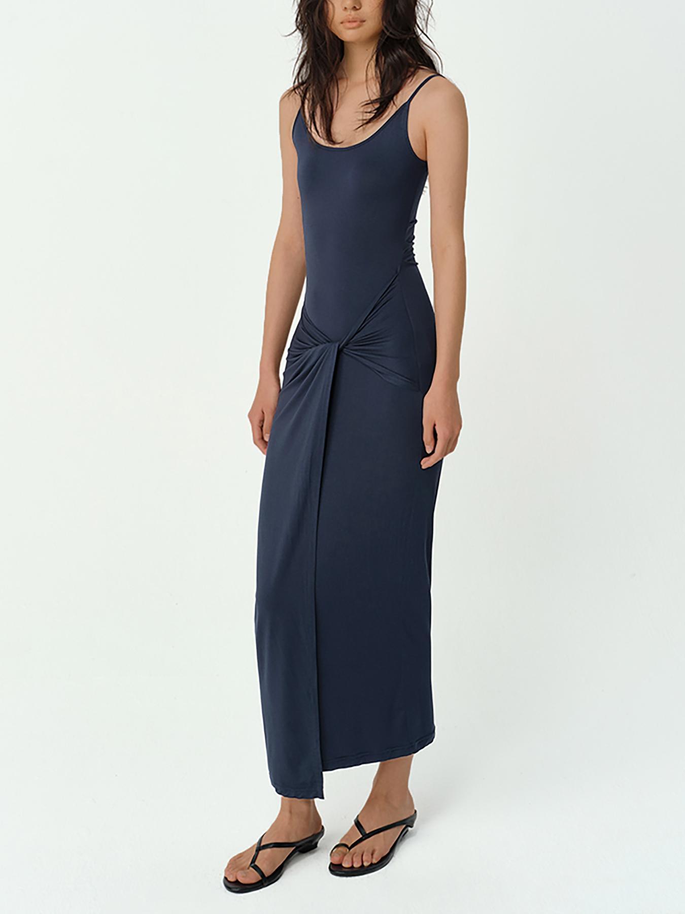 European & American Backless Spaghetti Strap Dress S темно-синий