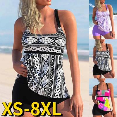 Women Vintage Prints Tankini Swimsuits Sexy Swimwear Female Vintage High Waist Two Piece Set Swimming Suit Fashion Beachwear