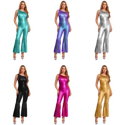 Dámsky vintage disco overal 70. rokov Sequin Tassel Jedno rameno Zvonové nohavice