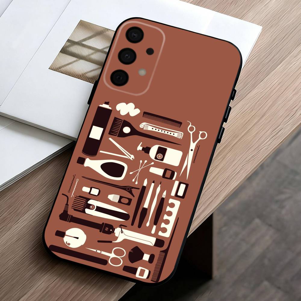 Barber Shop H-Hair Stylist Salon ART Phone Case For Samsung Galaxy A73,A72,A71,A70,A53,A52,A51,Soft Silicone Black Cover