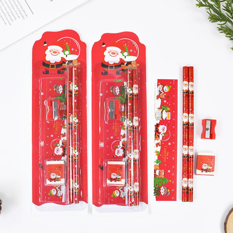 4er-Pack Weihnachtsgeschenke Cartoon Schreibwaren Kinder Schreibstift Lineal Radiergummi Set Junge Mädchen Geburtstagsfeier Mitgebsel Weihnachtsstrumpf Füllungen