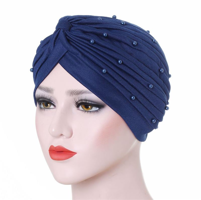 Cotton Solid Folds Pearl Muslim Turban Scarf  Women Islamic Inner Hijab Caps Arab Wrap Head  Femme Musulman Turbante Mujer