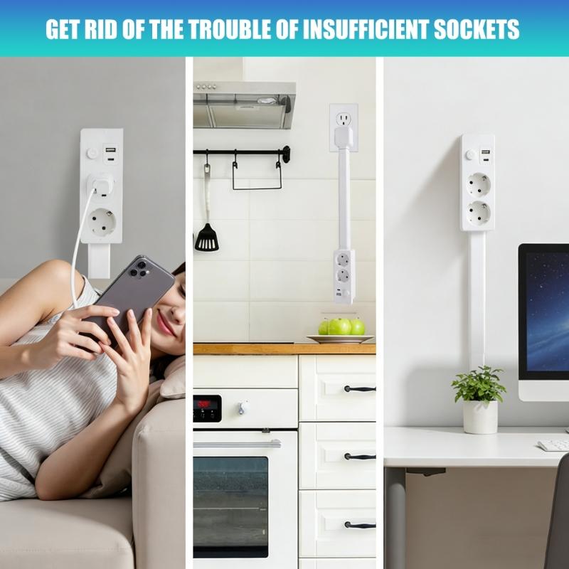 Square Power Socket With Individual Switches And Wide Outlet Spacing For Multiple Devices In Home Office