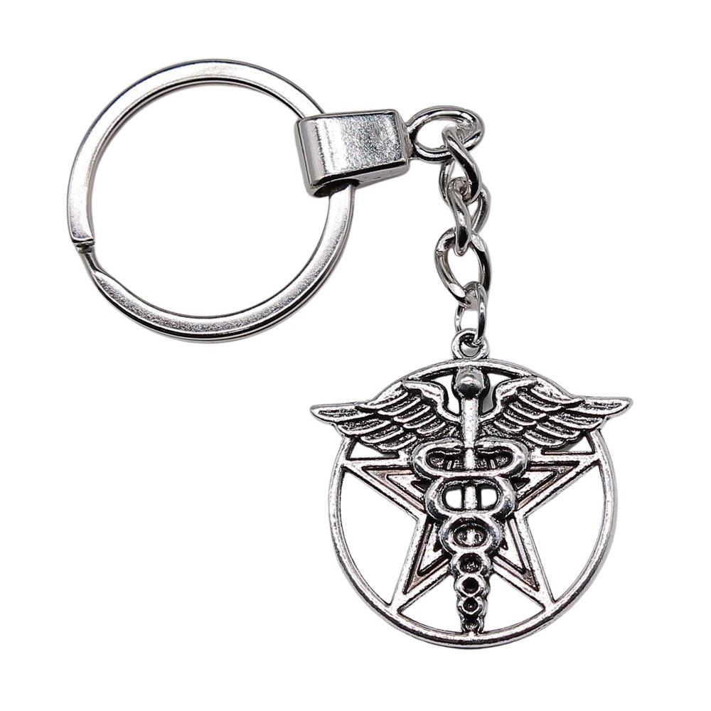 Medical Caduceus Star Charm Keychain Nurse Doctor Pendant Dinosaur Key Ring 30mm