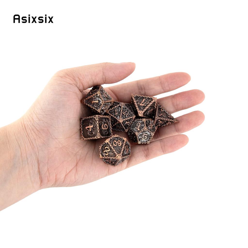 7 Pcs Copper Dragon Metal Dice Solid Metal Polyhedral Dice Set Suitable for Role-Playing RPG  Board Game Card Game