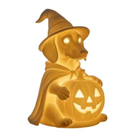 Dachshund Ghost Lamp Halloween Glowing Ghost Dog Lamp Cute Dog Pumpkin Statue Night Light for Home Bedroom Shelf Table Centerpiece